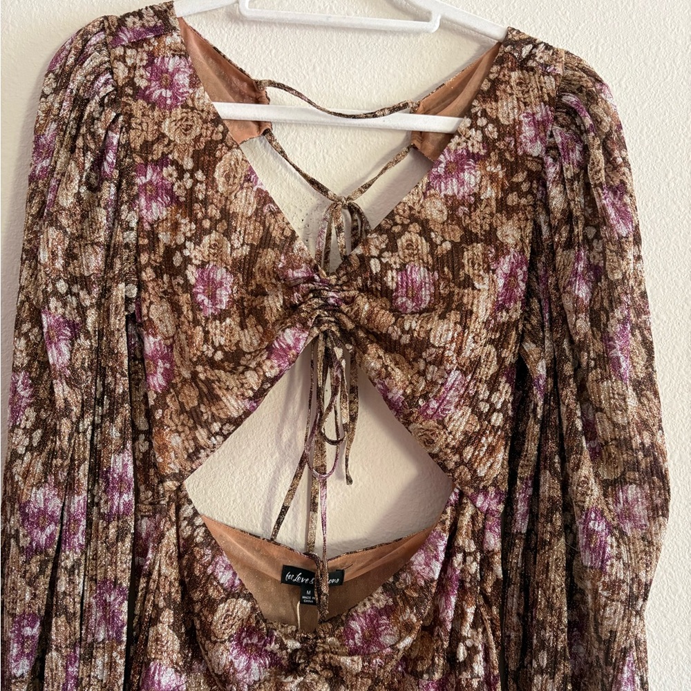 NWT For Love & Lemons Wynne Maxi Dress Shimmer Women’s Medium Cut-Out Sparkles - Picture 8 of 13